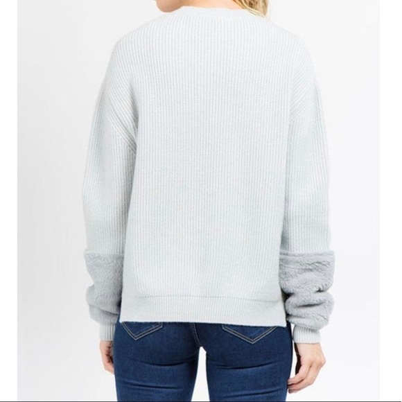 STRUT & BOLT Faux Fur Sleeve Crewneck Sweater - Picture 3 of 8